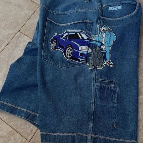 No Boundaries Y2K Blue Jean Long Shorts Size 36 Old School Hip Hop Swag - Picture 1 of 13